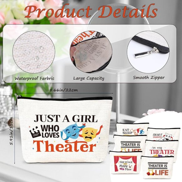 Theater Gifts Makeup Bags - 6Pcs Musical Theater Cosmetic Bags with Zipper, Funn - Picture 3 of 6